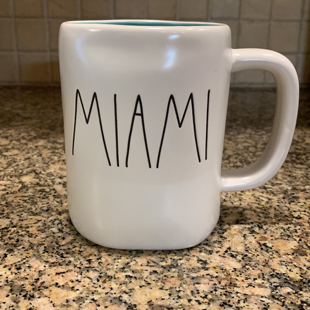 Rae Dunn MIAMI Double sided Mug with palm tree.